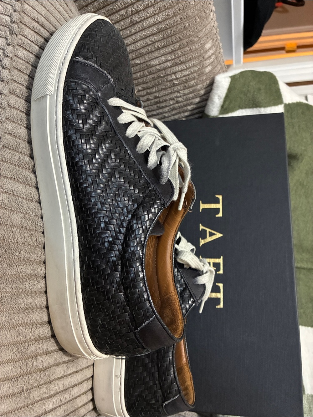 Tart Black Woven Leather Low-Top Sneakers